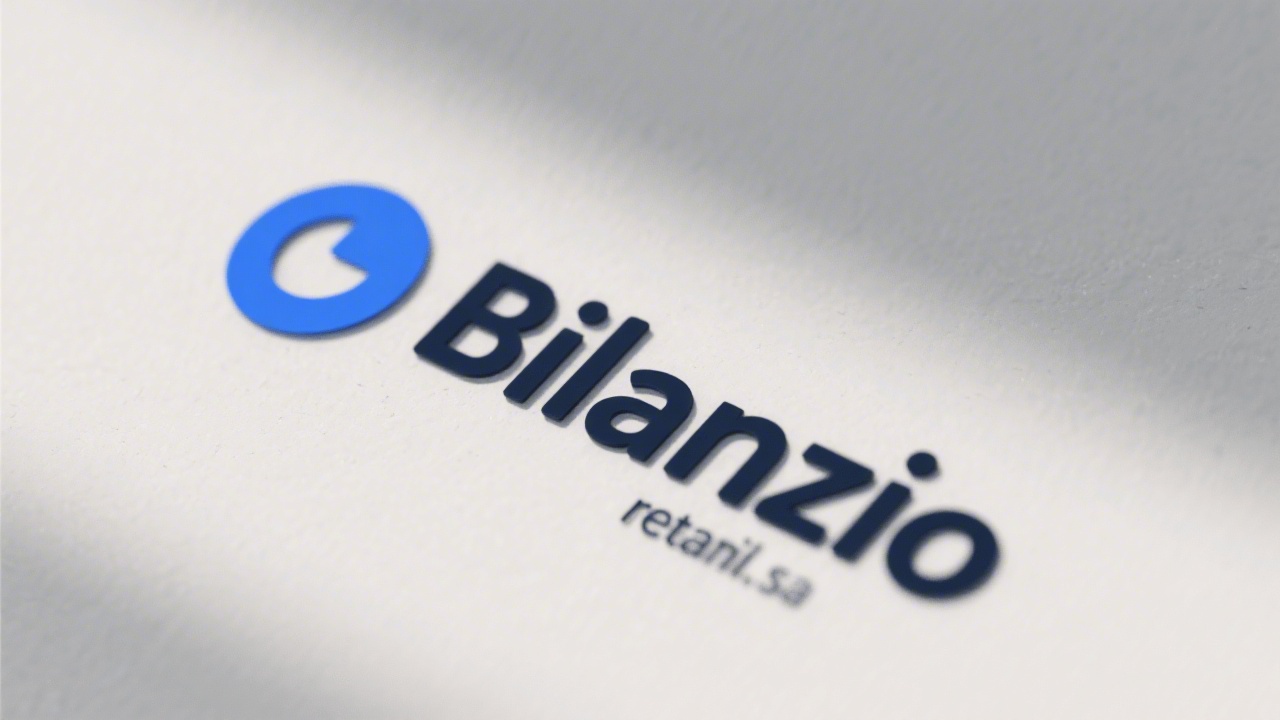Minimalistic Bilanzio Retail wordmark with a simple azur blue circle and dark sans serif letters designed for modern accounting SaaS branding on light surfaces